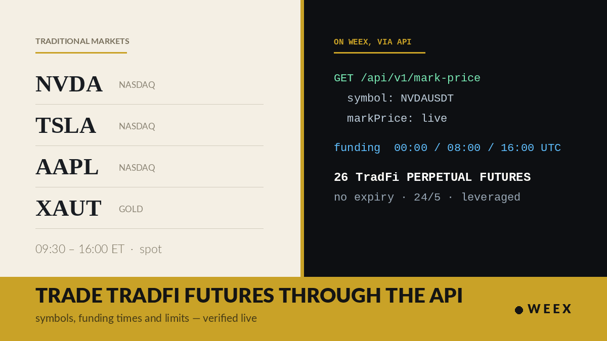 TradFi 永续合约 API：26 个交易对及其接入指南