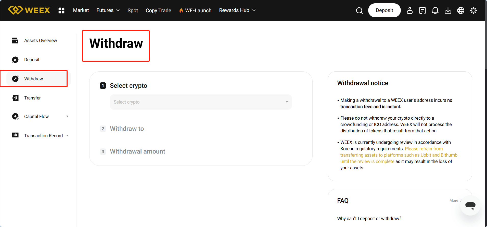 withdrawal on WEEX