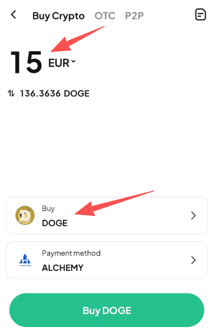 第二步：如何在WEEX上用欧元买入DOGE?应用程序版本