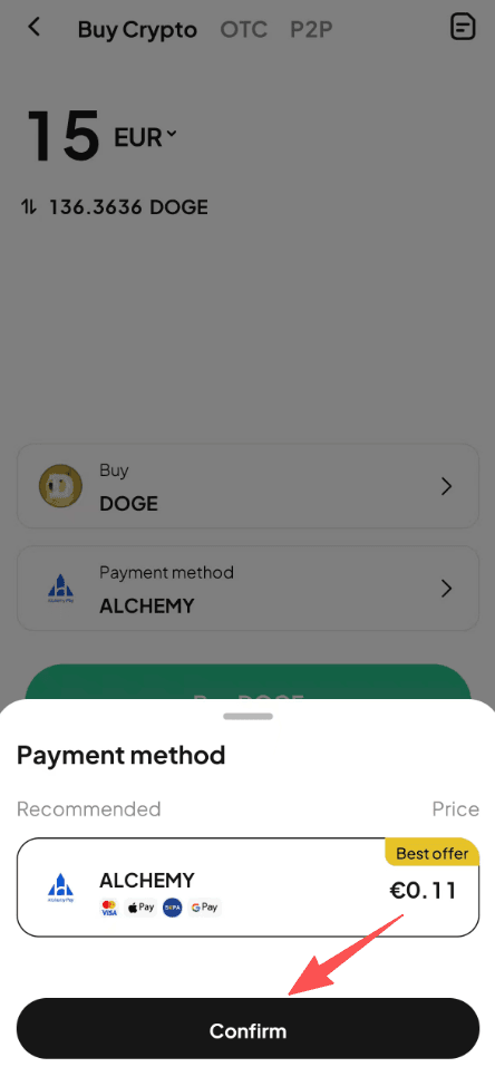 第三步：如何在WEEX上用欧元买入DOGE?应用程序版本