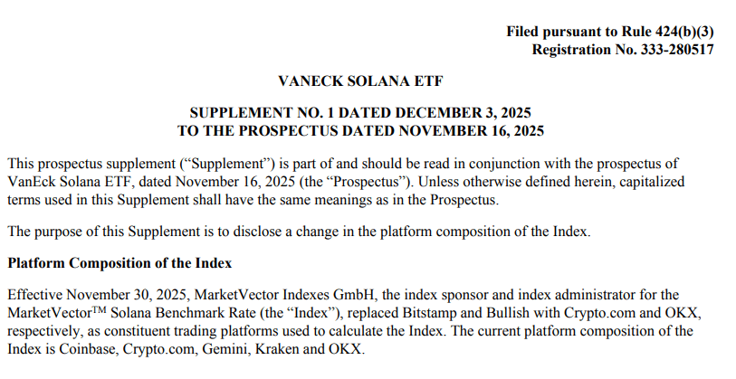 VanEck Solana ETF招股说明书关于出资人集中风险的说明。
