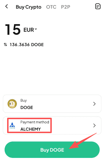 第四步：如何在WEEX上用欧元买入DOGE?应用程序版本